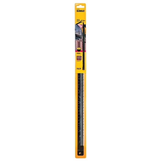 DEWALT DT2976 TCT planer blade in yellow packaging, 430mm length for woodworking tools.