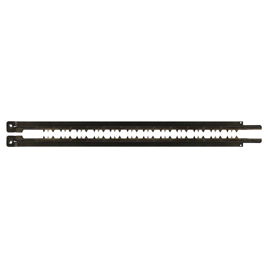 Two DEWALT reciprocating saw blades with jagged teeth, displayed side by side on a white background.