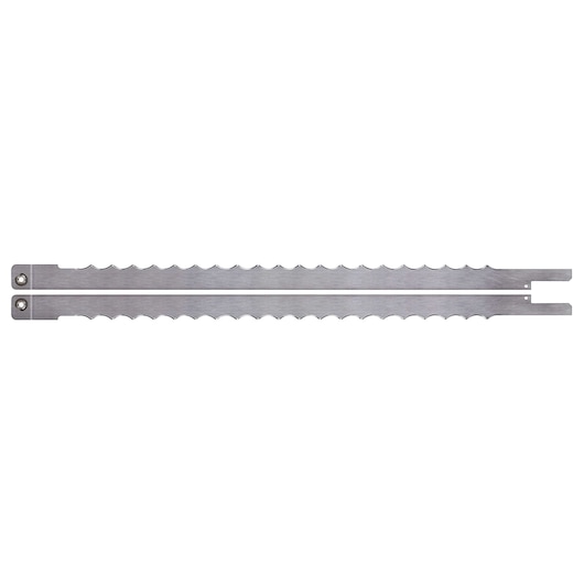 Two straight DEWALT DT2979 saw blades with serrated edges, shown side by side on white background.