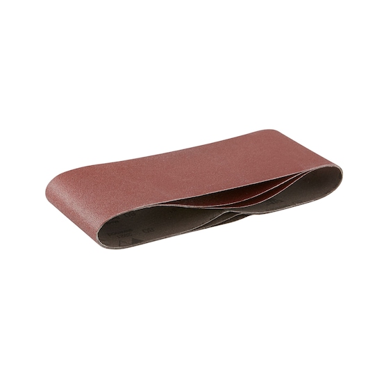 A brown DEWALT sanding belt for use with power tools. The belt is looped and flat on a white background.
