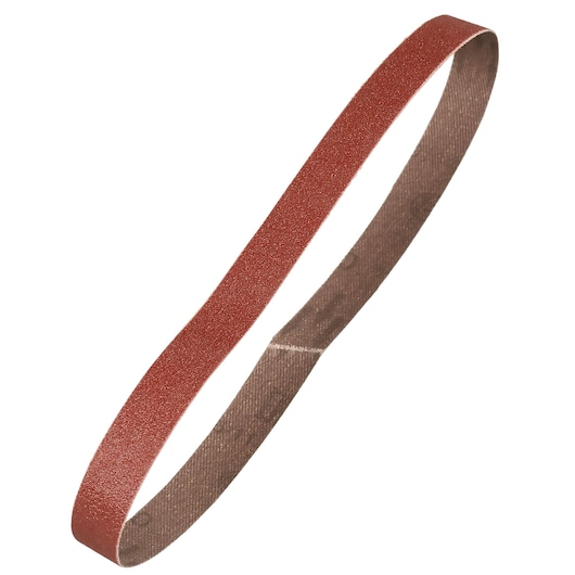A brown abrasive sanding belt shown against a white background, commonly used for sanding and finishing surfaces with powered tools.