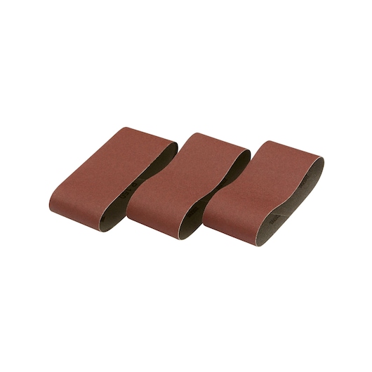 Three DEWALT DT3662 brown sanding belts for power tools, arranged side by side on a white background.