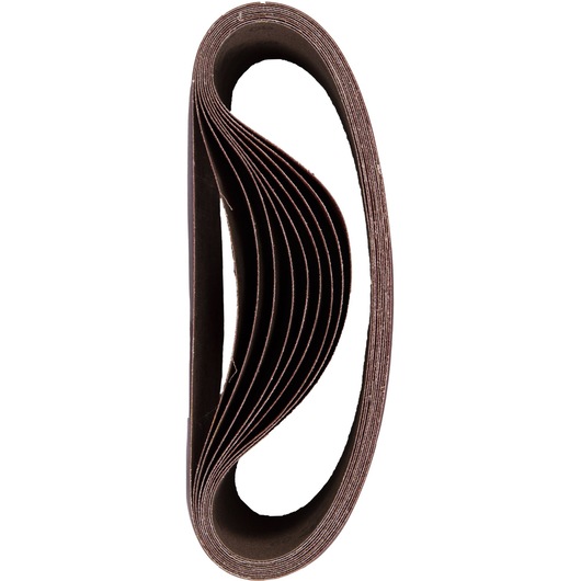 A stack of DEWALT sanding belts is shown, folded and viewed from the side against a white background.