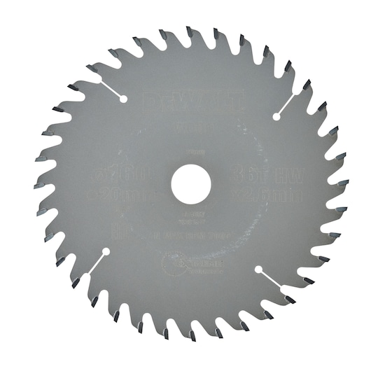 DEWALT DT4057 circular saw blade with sharp teeth for woodworking and cutting tasks.