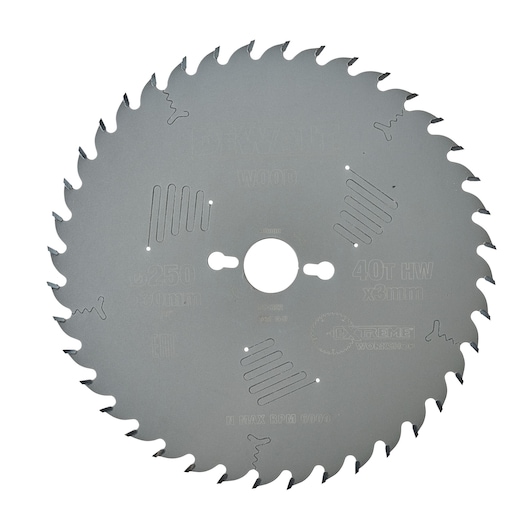 DEWALT DT4322 circular saw blade for wood with 40 teeth, 250mm diameter, 30mm bore.