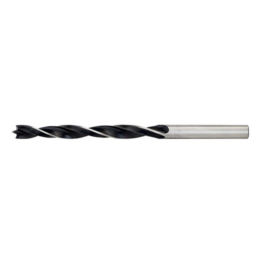 A single DEWALT wood drill bit with a silver shank and black spiral flutes, shown on a white background.
