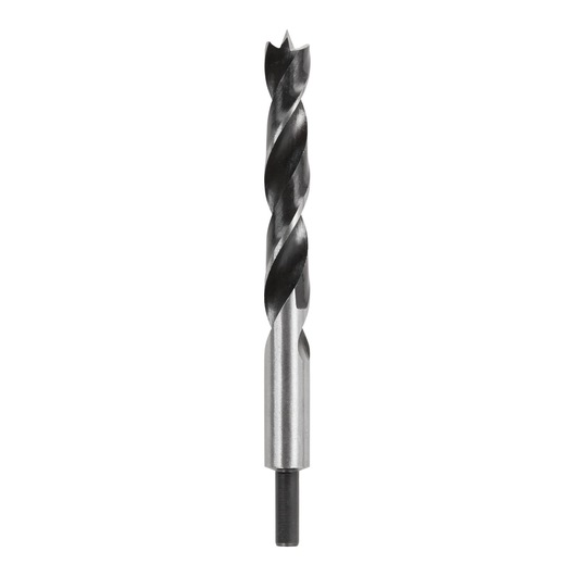 A DEWALT wood drill bit with a pointed tip and spiral flutes, shown against a white background.
