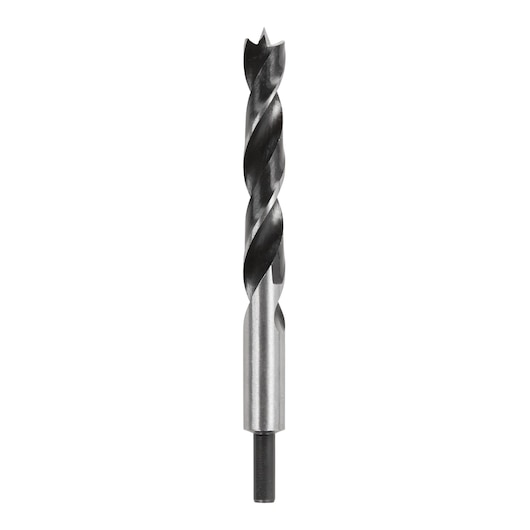 A single DEWALT wood drill bit with a center point and spiral flutes, shown on a white background.