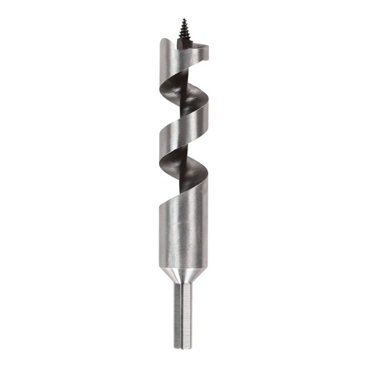 A close-up image of a DEWALT auger drill bit with a screw tip, designed for woodworking.