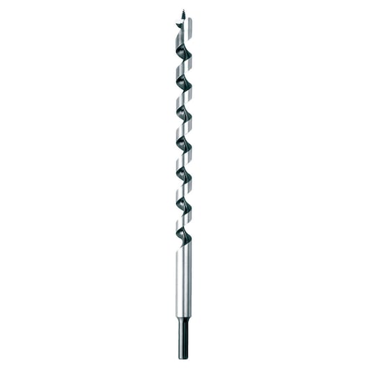 A single DEWALT auger drill bit with a spiral design and a screw tip, designed for woodworking, shown against a white background.
