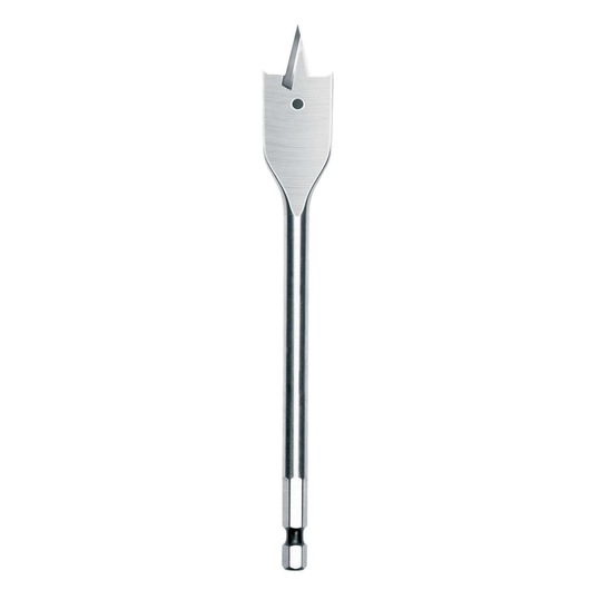 A DEWALT flat wood spade drill bit with a pointed tip and hex shank, shown against a white background.