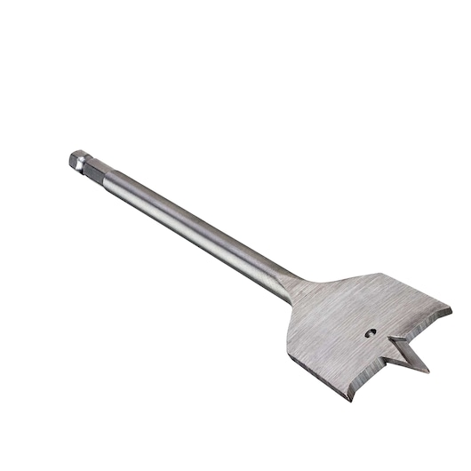 A single DEWALT flat spade drill bit with a hex shank, designed for woodworking and drilling large holes in wood.