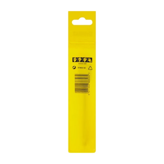 Back view of a yellow DEWALT DT4822 product packaging, featuring four safety icons, a barcode, recycling symbols, and product details.