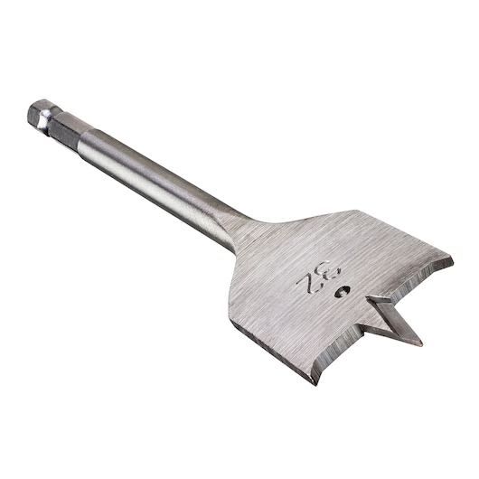 A DEWALT flat wood drill bit with a hex shank and a wide, sharp blade for drilling large holes in wood.