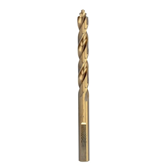 A close-up image of a gold-colored DEWALT DT4963 drill bit designed for precision drilling. The drill bit is shown vertically against a white background.