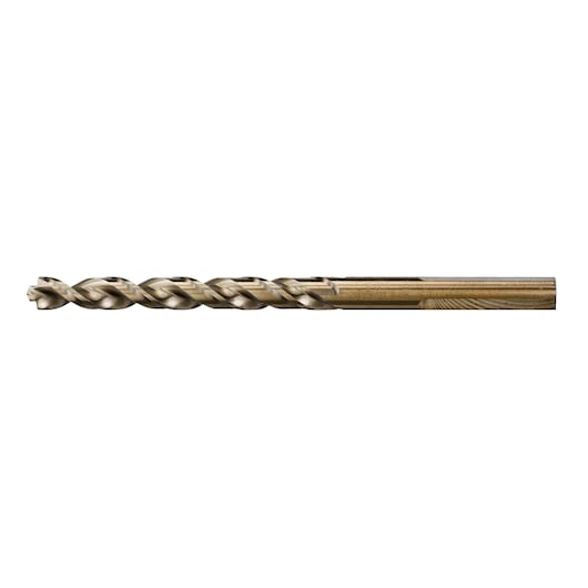 Metal drill bit with spiral flute design shown on a white background.