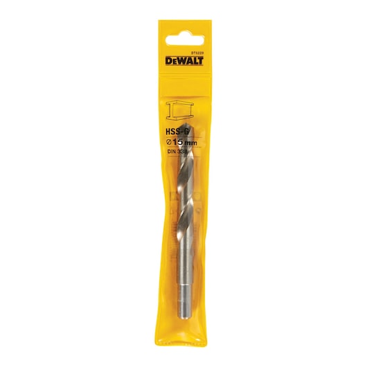 DEWALT DT5229 HSS-G drill bit, 15mm diameter, in yellow packaging, suitable for metal drilling.