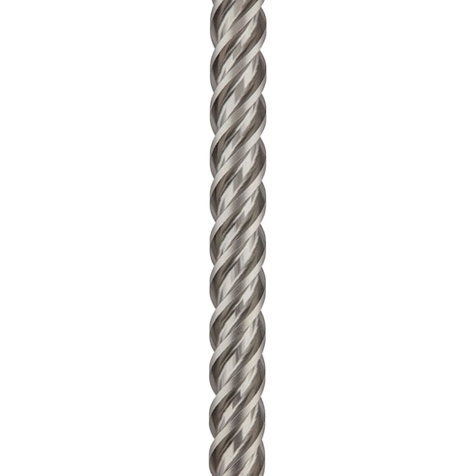Close-up of a DEWALT DT60815 twisted metal drill bit with a spiral pattern, shown vertically on white background.