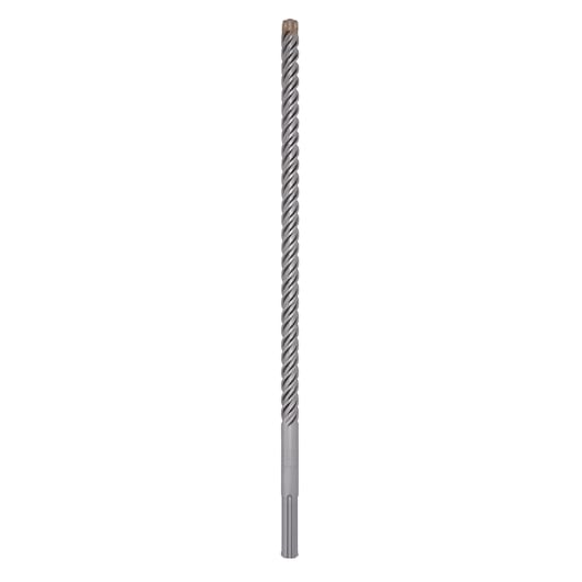 A long, spiral metal drill bit suitable for heavy-duty drilling tasks, shown vertically on a plain white background.