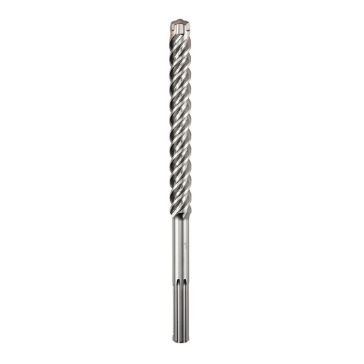 A close-up image of a metal masonry drill bit with a spiral flute design and an SDS-Max shank, isolated on a white background.