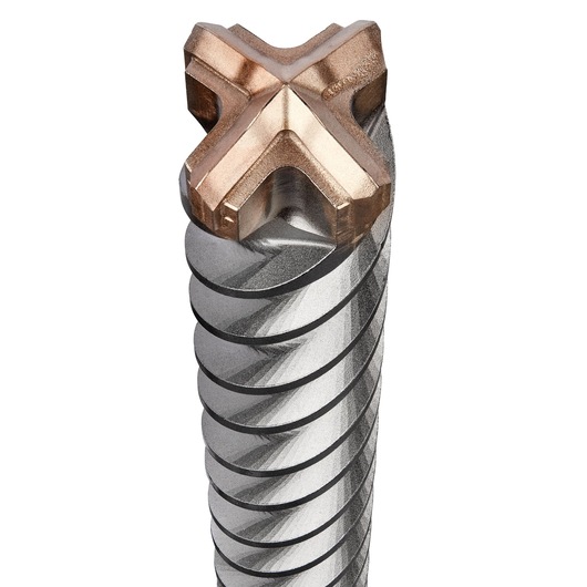 Close-up of a DEWALT DT60832 masonry drill bit with a spiral shaft and reinforced carbide tip.