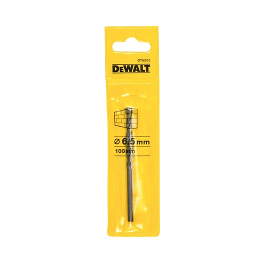 DEWALT DT6503 6.5mm masonry drill bit in yellow packaging, 100mm length, suitable for brickwork.
