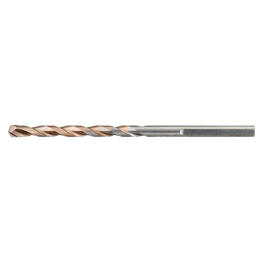A single metal drill bit with a cylindrical shank and spiral flutes, suitable for drilling tasks.