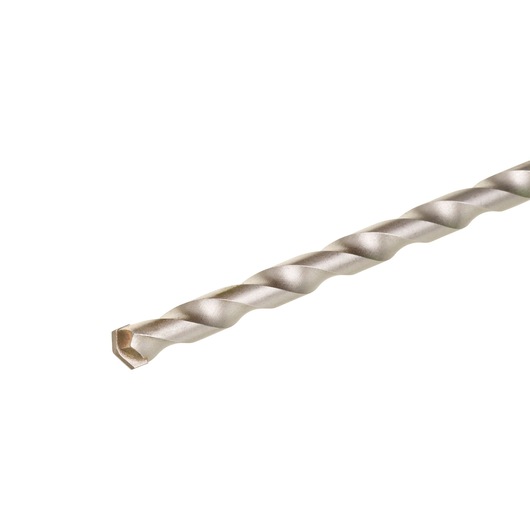 Close-up of a DEWALT twisted masonry drill bit shown against a white background.