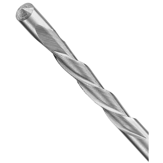 Close-up of a DEWALT DT6620 metal drill bit with spiral grooves, suitable for precision drilling tasks.
