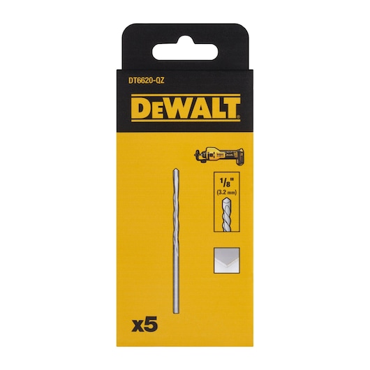 DEWALT DT6620 pack with 5 pieces, 1/8 inch drill bit for rotary cutting tools.