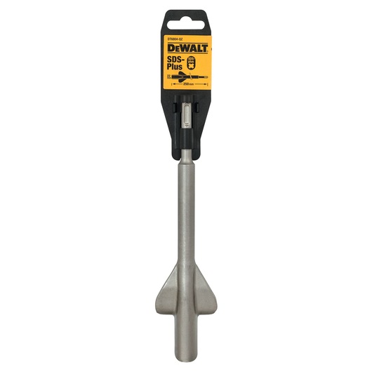 DEWALT SDS-Plus wide chisel DT6804 for rotary drills, shown in packaging, metal body and yellow label.