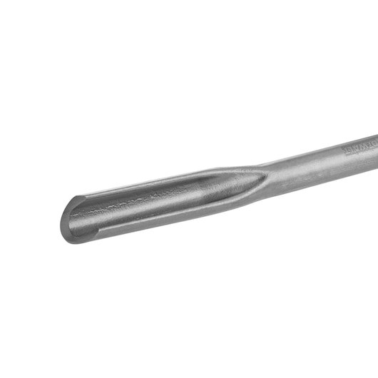 Close-up view of a DEWALT chisel bit with a rounded end, designed for use with power tools.