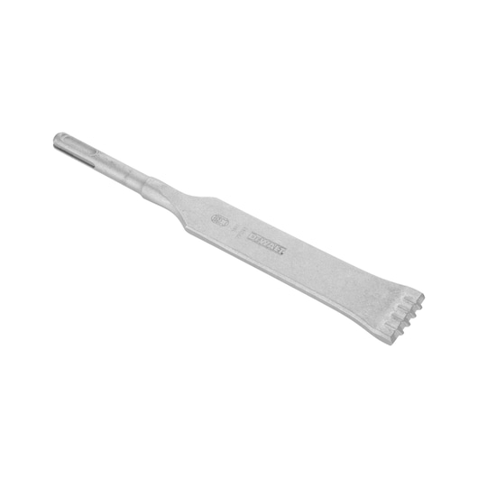 DEWALT DT6810 chisel bit with flat and toothed end for SDS drill, shown isolated on white.