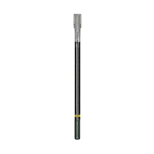 A long, straight DEWALT chisel bit with a flat spade tip and an SDS shank, used for demolition or chiselling applications.