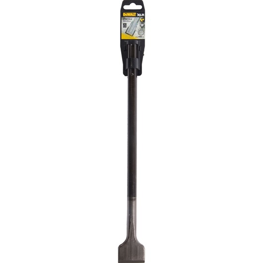 DEWALT DT6818 flat chisel tool for demolition, shown with packaging, long shaft and wide blade.