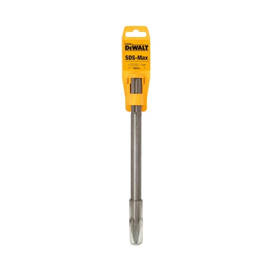 A DEWALT SDS-Max drill bit, model DT6820, in its original yellow and black packaging. The bit is made of metal and is visible through the clear part of the packaging. The packaging indicates the size as 300mm.
