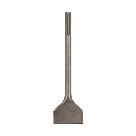 A flat, wide demolition chisel with a cylindrical shank, designed for SDS Max rotary hammer drills. The tool is metallic and shown on a plain white background.