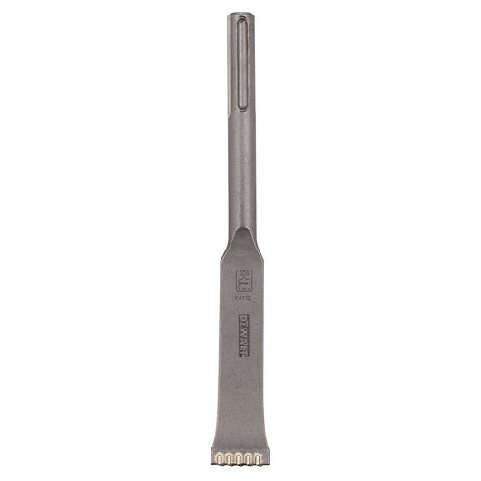 DEWALT SDS max wide chisel with toothed end, used for masonry and concrete demolition work.