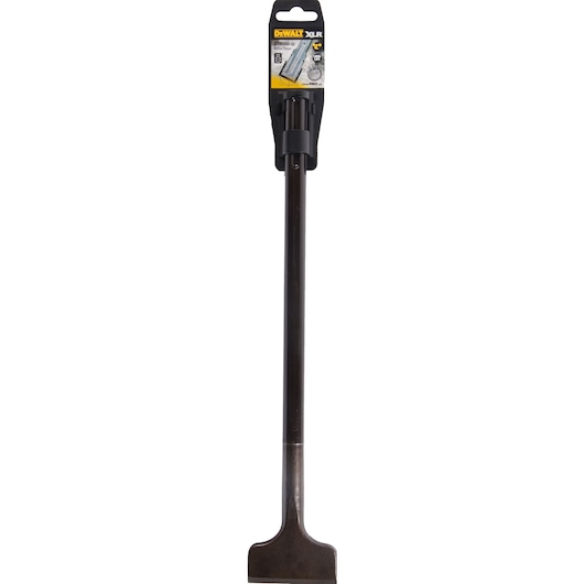 DEWALT DT6980 flat chisel with long shaft and packaging, used for concrete demolition and removal.