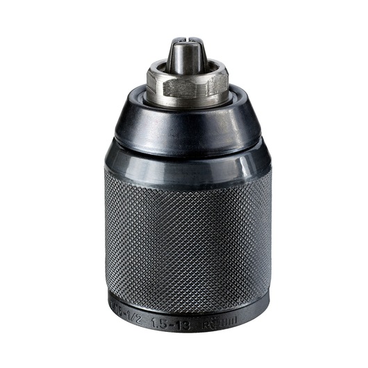 A close-up image of a DEWALT DT7045 metal drill chuck, featuring a textured grip and metallic finish.