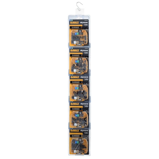 DEWALT DT70522T pack of five screwdriver bit sets in clear retail display with hanging hook.