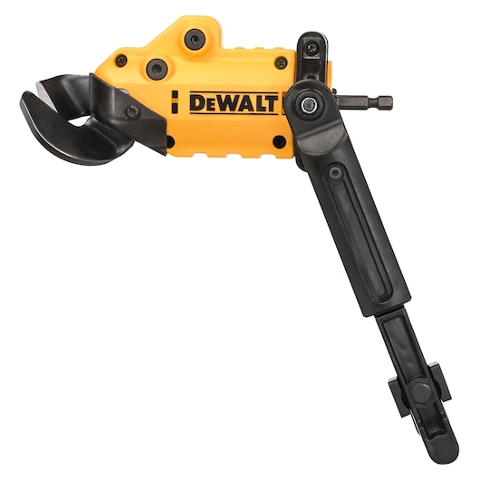 DEWALT DT70620 heavy duty yellow and black metal attachment tool with cutting blades and an adjustable arm, designed for professional use.