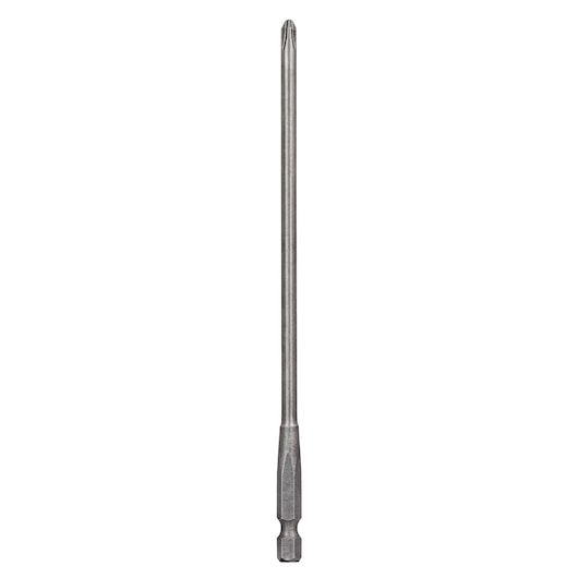 A long DEWALT screwdriver bit with a Phillips head and hexagonal base against a white background.