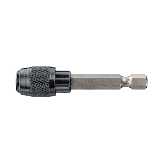 A DEWALT hex shank quick release bit holder, model DT7511, designed for use with power tools to securely hold screwdriver bits. The bit holder has a knurled black sleeve for easy grip.