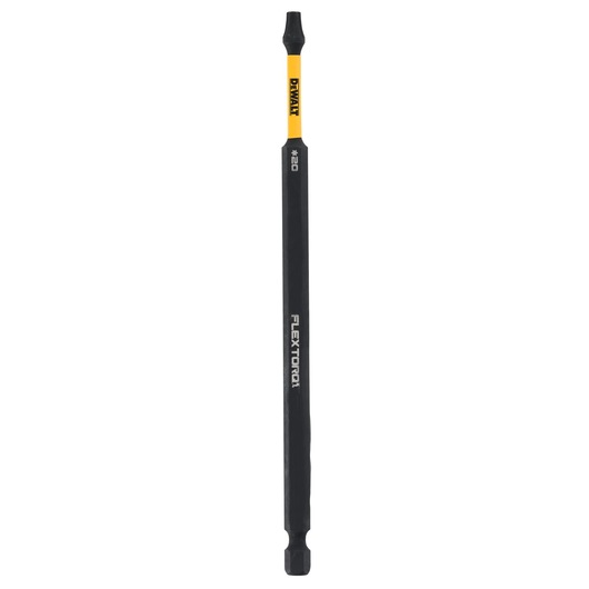 A DEWALT branded FLEXTORQ screwdriver bit with a yellow and black design, featuring #20 marking and a hexagonal shaft.