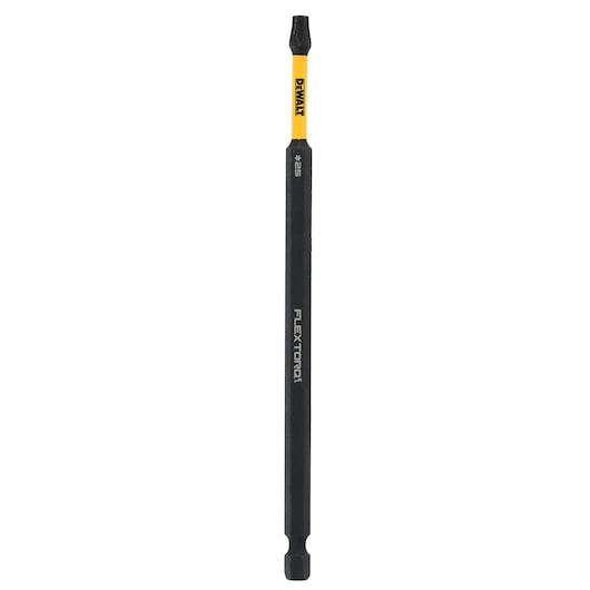 A DEWALT branded FLEXTORQ long screwdriver bit, featuring a yellow and black color scheme, with a star-shaped tip. The model number on the bit is DT7803T.