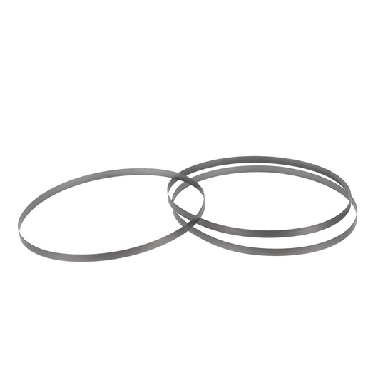Three metal band saw blades overlapping each other, displayed on a white background.