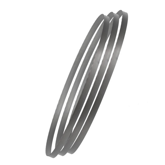Three metal band saw blades arranged in parallel, shown against a white background.