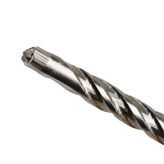 Close-up view of a metallic drill bit with a spiral flute design.