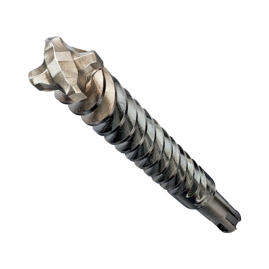 Close-up image of a DEWALT DT8925 masonry drill bit with a spiral design and a solid carbide tip, used for drilling into concrete and stone surfaces.